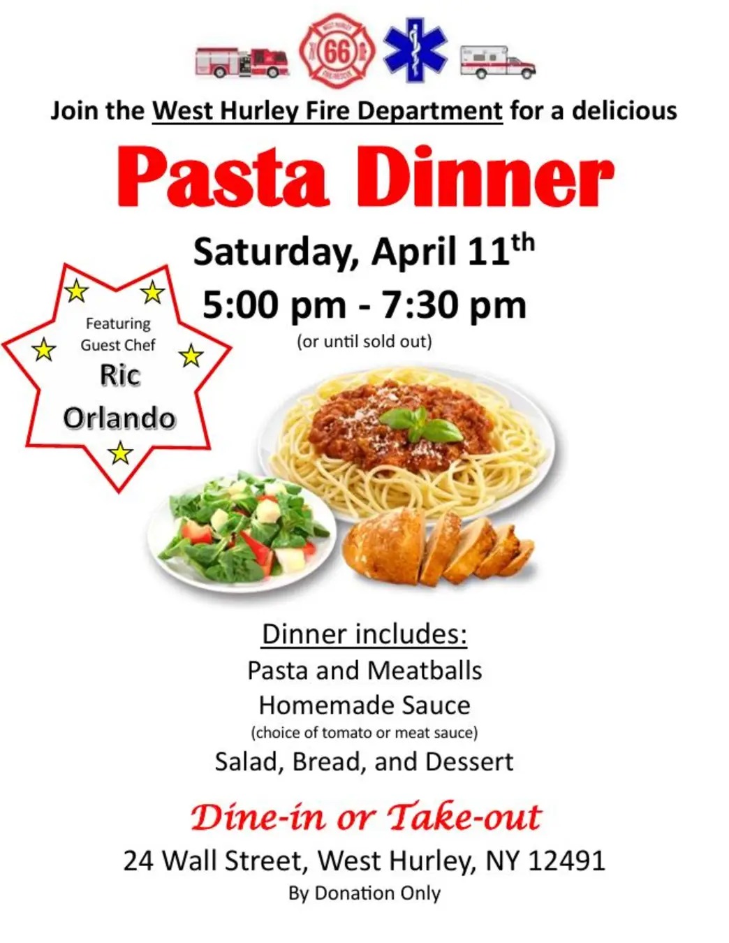 WHFD's Pasta Dinner (Guest Chef Ric Orlando)