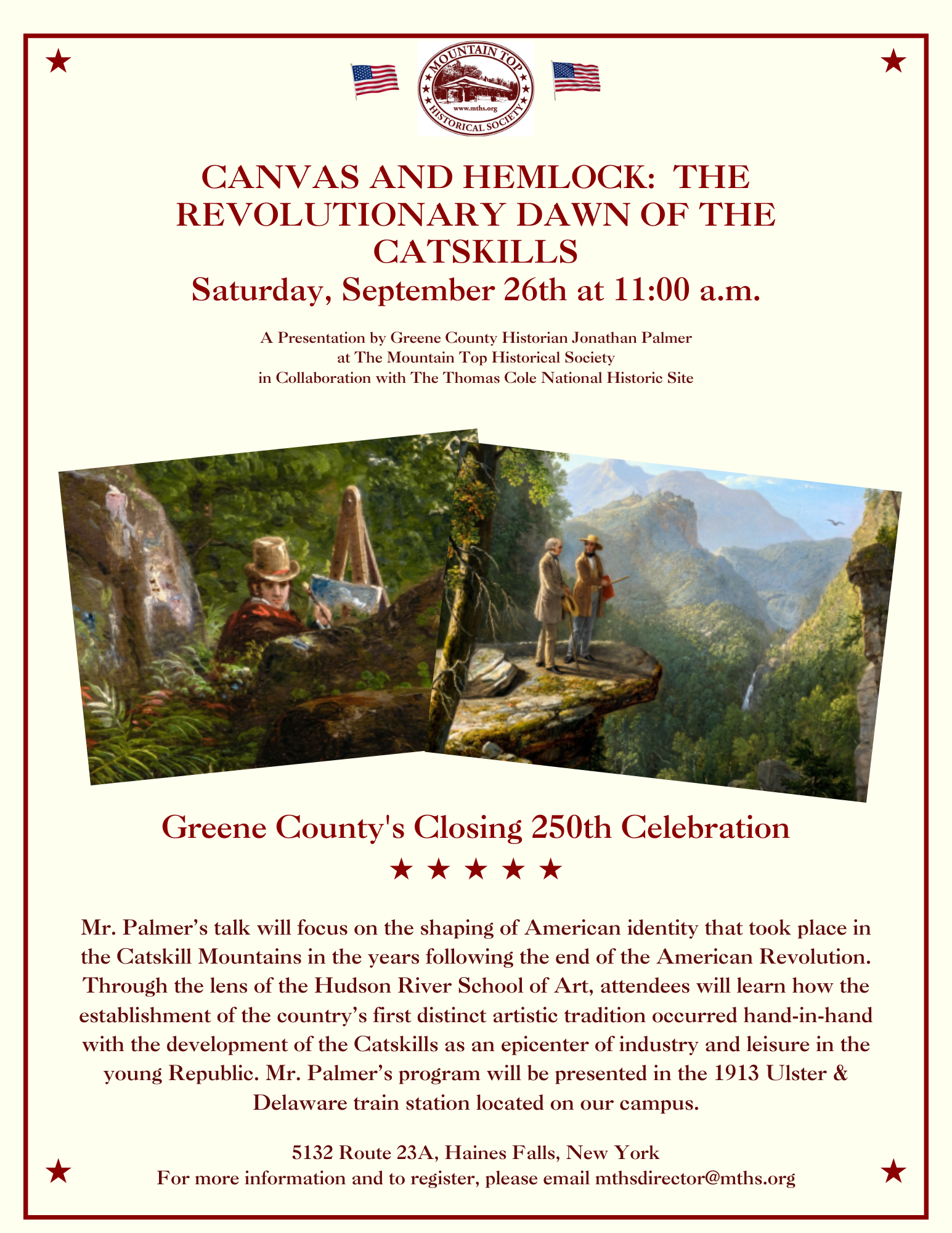 Closing 250th celebration: The Hudson River School of Art, The Catskills, and the American Identity — an exploration with Jonathan Palmer