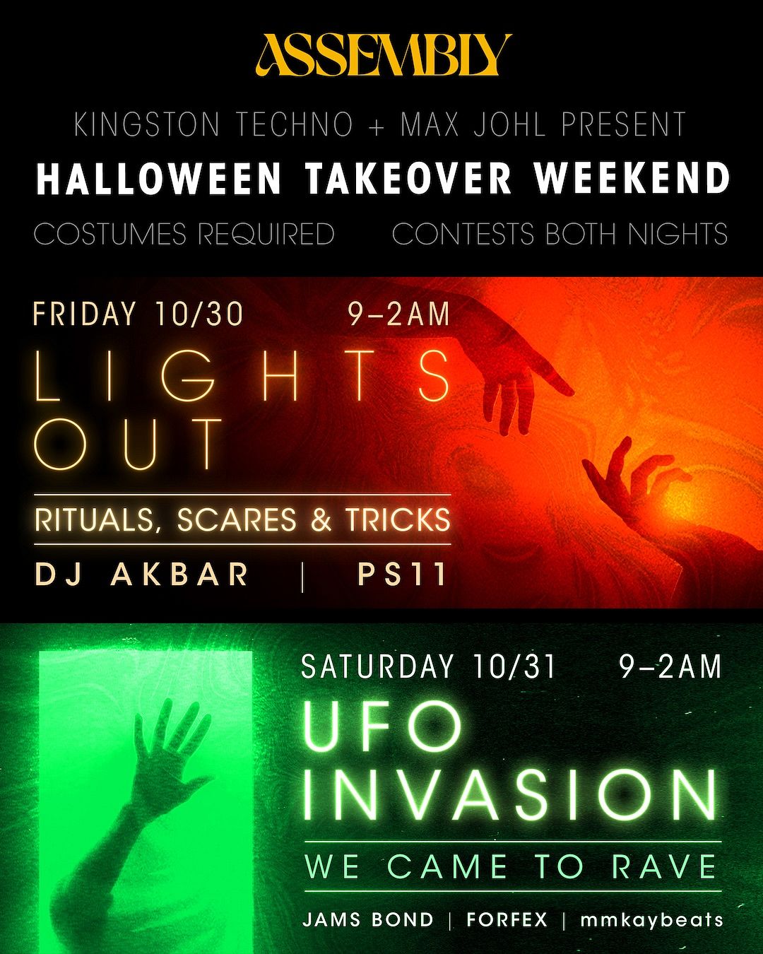 Halloween Takeover Weekend: Ufo Invasion (Jams Bond, Forfex, mmkaybeats) at Assembly